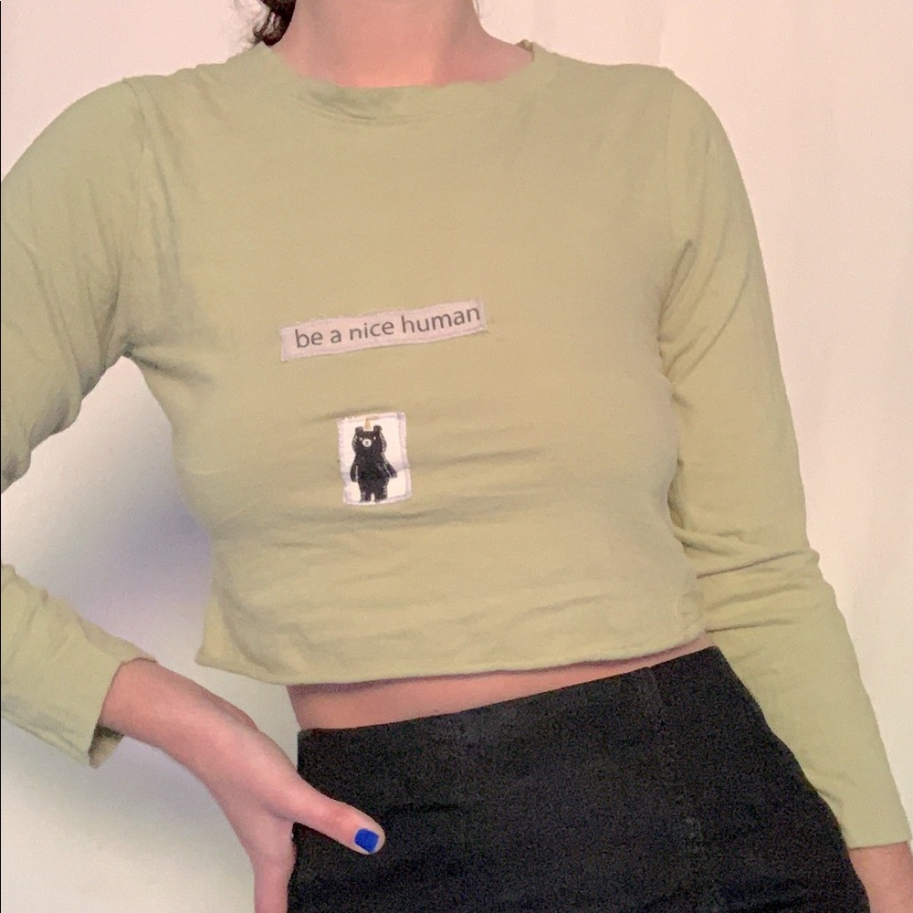 Lime Green Long Sleeve T-Shirt with Patch